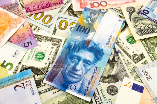swiss and world currency money banknote, business and  financial concept