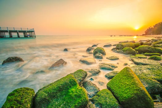 Nature image of Sea and rocky coast in the morning in Thailand 