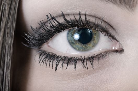 Close-up of a young woman's Green Eye, horizontal shoot