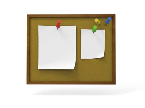 Cork notice board with office supplies
