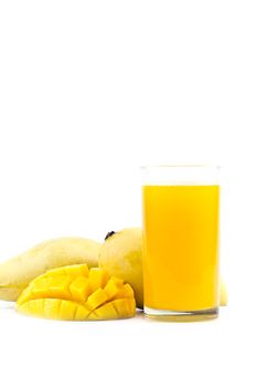 Mango Juice with mango fruit on white background