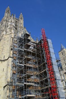 Canterbury Cathedral in Spring 2014 having restoration work carried out.