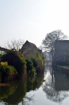 The beautiful City of Canterbury in Kent, England. Image of the River Stour flowing through its centre.