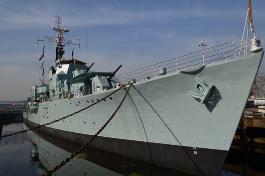 HMS Cavalier the last remaining WW2 British Royal Navy destroyer now a memorial for the 142 destroyers and over 11000 men lost during the conflict. HMS Cavalier is docked at Chatham Historic dockyard in Kent,England.