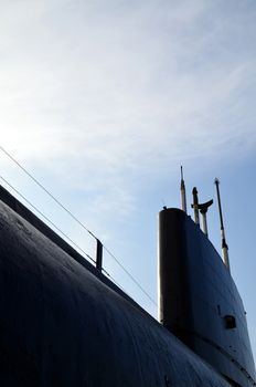 Royal Navy submarine in dock.