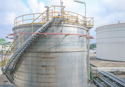 Tank storage in chemical factory with blue sky in summer day 