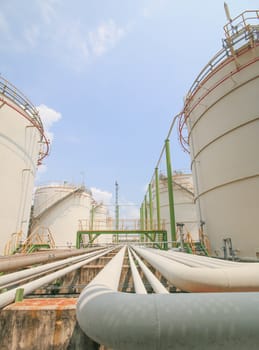 Tank storage in chemical factory with blue sky in summer day 