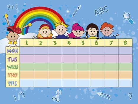 illustration of school timetable with children