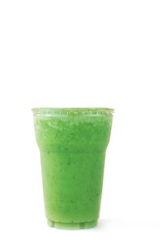 Pennywort or asiatic herbal Smoothie in plastic glass, Helathy drink on white background