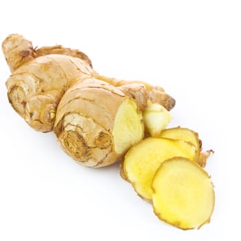 fresh ginger on a white background 