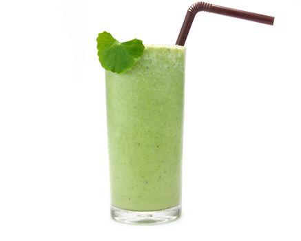 Pennywort or asiatic herbal Smoothie in glass, Helathy drink on white background