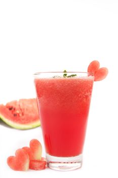 Smoothie water melon with slice water melon heart shape on white background