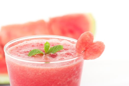 Close up watermelon smoothie on white