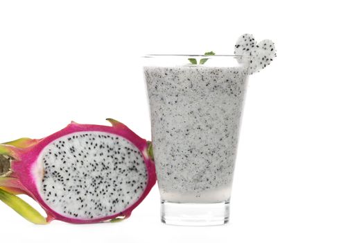 Dragon fruit smoothie on white background