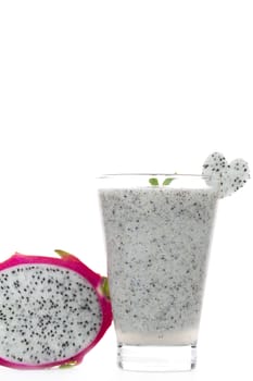 Smoothie dragon fruit with fresh dragon fruit on white