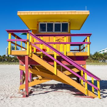 Colorful Lifeguard Tower in South Beach, Miami Beach, Florida, USA 