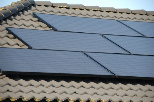 Solar panels on top of a roof