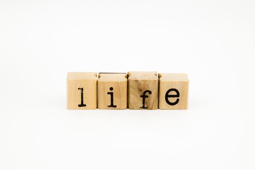 closeup life wording isolate on white background