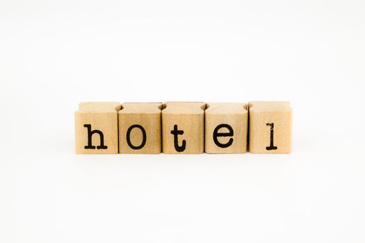 closeup hotel wording isolate on white background