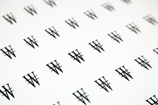 Korean currency, WON sign pattern, black and white background