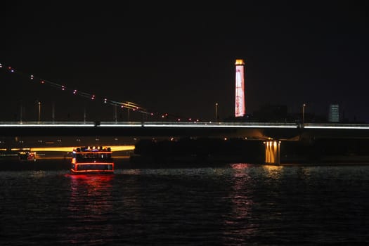 Ship moving by Pearl river in the night