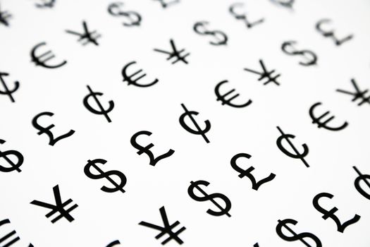 world money symbol pattern, yen, euro, pound, cent and dollar