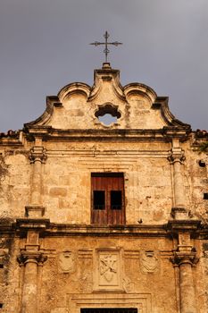 Decorative church in Havana, Cuba under dark skies