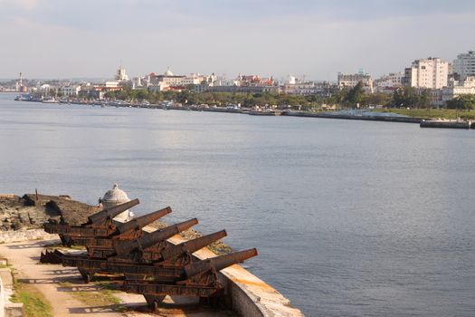 Cannons pointing out to sea from El Morro protecting the harbour entrance of Havana, Cuba