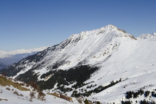 French Alps in winter, snowy landscape