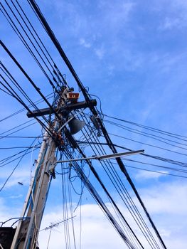 the electricity post on a roof