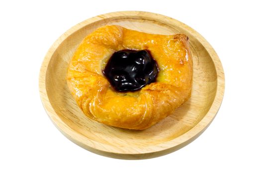 danish pastry with blueberries jam on white background