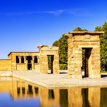 Temple of Debod Egyptian antic architecture Madrid, Spain 