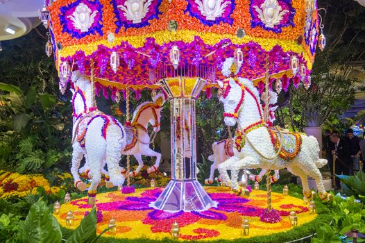 LAS VEGAS -NOV 24 : Flowers installation at the Wynn Hotel and casino on November 24 2013 in Las Vegas. The installation made of 110,000 flowers and designed by Preston Bailey 