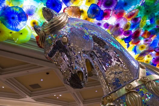 LAS VEGAS - JAN 13 : The Hand Blown Glass Flower Ceiling at the Bellagio Hotel on January 13, 2014 in Las Vegas. is comprised of 2,000  glass blossoms by glass sculptor Dale Chihuly