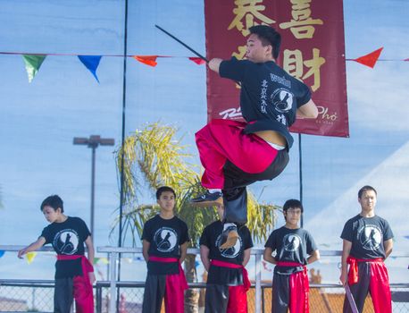 LAS VEGAS - FEB 09 : Chinese martial art performers at the Chinese New Year celebrations held in Las Vegas , Nevada on February 09 2014