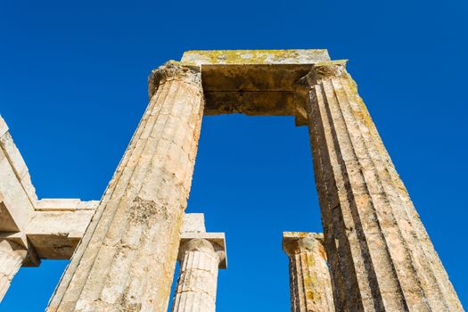 Close-up of Zeus temple pillars in the ancient Nemea, Greece