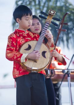 LAS VEGAS - FEB 09 : Chinese musicians perform during the Chinese New Year celebrations held in Las Vegas , Nevada on February 09 2014