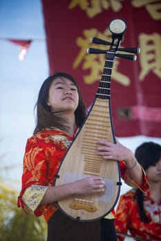 LAS VEGAS - FEB 09 : Chinese musician perform during the Chinese New Year celebrations held in Las Vegas , Nevada on February 09 2014