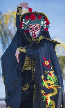 LAS VEGAS - FEB 09 : Chinese master of masks perform at the Chinese New Year celebrations held in Las Vegas , Nevada on February 09 2014