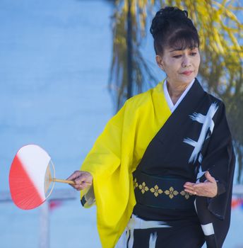 LAS VEGAS - FEB 09 : Japanese folk dancer perform at the Chinese New Year celebrations held in Las Vegas , Nevada on February 09 2014