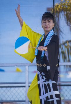 LAS VEGAS - FEB 09 : Japanese folk dancer perform at the Chinese New Year celebrations held in Las Vegas , Nevada on February 09 2014