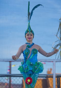 LAS VEGAS - FEB 09 : Chinese folk dancer perform at the Chinese New Year celebrations held in Las Vegas , Nevada on February 09 2014