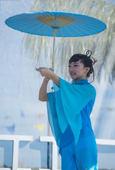 LAS VEGAS - FEB 09 : Chinese folk dancer perform at the Chinese New Year celebrations held in Las Vegas , Nevada on February 09 2014