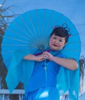 LAS VEGAS - FEB 09 : Chinese folk dancer perform at the Chinese New Year celebrations held in Las Vegas , Nevada on February 09 2014