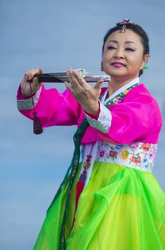 LAS VEGAS - FEB 09 : Chinese folk dancer perform at the Chinese New Year celebrations held in Las Vegas , Nevada on February 09 2014