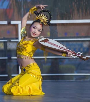 LAS VEGAS - FEB 09 : Chinese folk dancer perform at the Chinese New Year celebrations held in Las Vegas , Nevada on February 09 2014