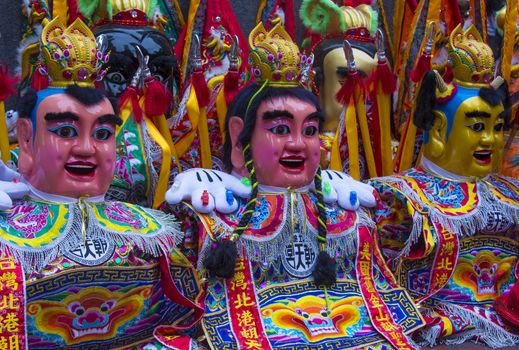 SAN FRANCISCO - FEB 15 : Traditional man-size costumes worn during parades before the beginning of the annual Chinese new year parade on February 15 2014 on San Francisco , California