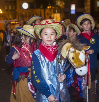SAN FRANCISCO - FEB 15 : Unidentified dress up children at the Chinese New Year Parade in San Francisco , California on February 15 2014 , It is the largest Asian event in North America 