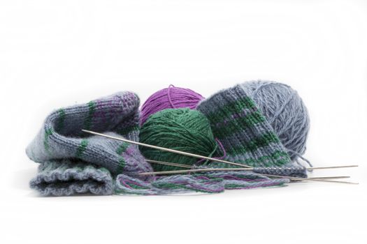 knitting socks made ​​of wool with acrylic
