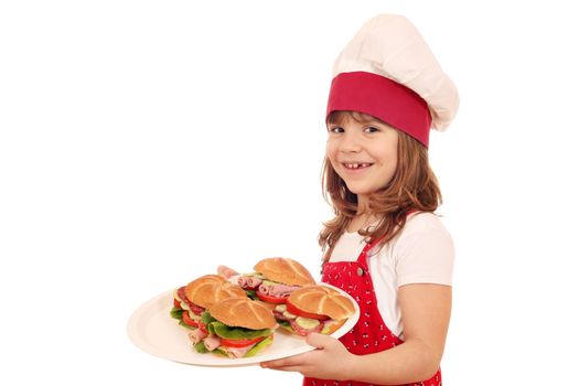 happy little girl make sandwiches